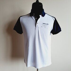 New Men's Impulso Italian While Blue Short Sleeves 100% Cotton Polo Shirt Size M